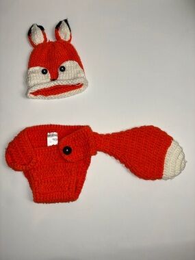 Handmade Fox Knit Hat & Tail Set - Orange and Cream